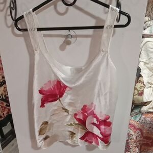(411) Elegant Silky Floral Camisole with Pink Accents